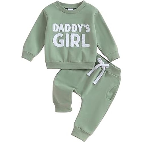 Kupretty Toddler Baby Girl Fall Winter Clothes Embroidered Letter Graphic Crewneck Sweatshirt + Joggers Pants Outfits Set