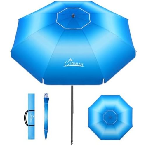 UIRWAY Beach Umbrella, Heavy Duty Windproof Beach Umbrellas with Sand Anchor & Tilt, Sun Protection Portable Beach Umbrella with Carrying Bag for Beach, Patio Garden Pool Outdoor