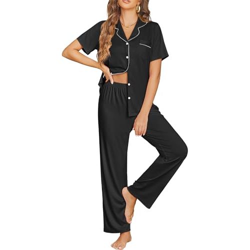 Ekouaer Womens Pajama Sets Button Down Lounge Sets 2 Piece Short Sleeve Pjs | Soft Comfy Loungewear,Sleepwear,Gift for Bridal Party,Wedding,Honeymoon,Postpartum,Summer