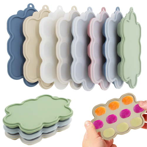 Sioweci Silicone Toddle Food Freezer Tray with Lid BPA-Free Breastmilk Storage Container Nibble Tray for Teething Ice Cubes Fruit Purees Beige