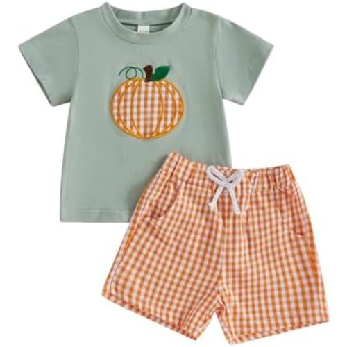 Toddler Baby Boy Halloween Outfit Pumpkin Embroidery Short Sleeve Shirt Shorts Infant Newborn Clothes