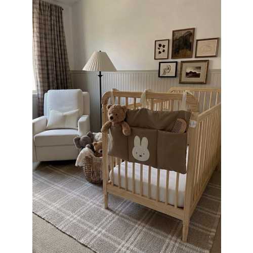 Miffy Embroidered Linen Crib Organizer, Nursery Storage Pocket, Baby Room Decor