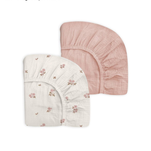Pack and Play Sheets for Baby Boy and Girl 2 Pack, Neutral Muslin Cotton Pack N Play Mattresses Sheet 27"x39", Muslin Nursery Bedding Soft and Breathable Comfort (Vintage Blossom & Pink)