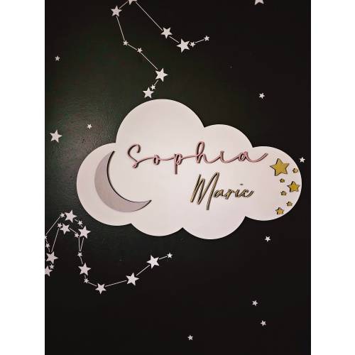 Personalized Moon and Stars Name Sign: Celestial Nursery Decor | Baby Shower Gift | Nursery Decor | Custom Baby Name Wood Sign | Wall Decor