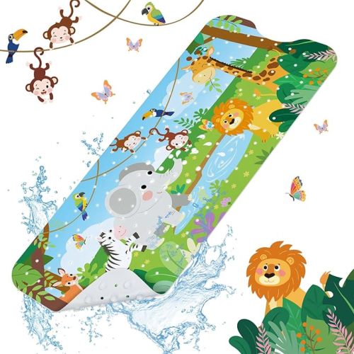SHUCHING Baby Animal Bath Mat for Tub Non Slip-40 X 16 Inch, Bathtub Mat Non Slip for Kids Baby, Toddler Long Shower Mat for Bathroom