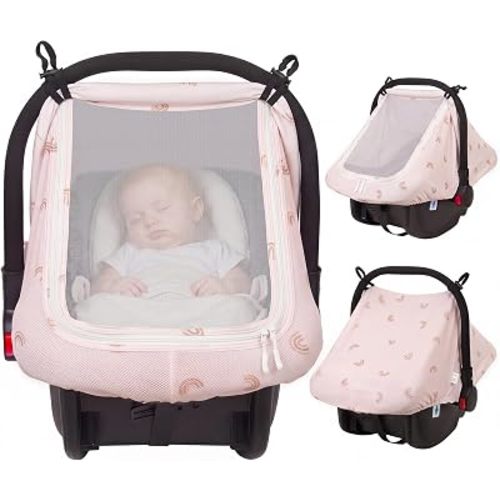 Baby Car Seat Cover with Breathable Mesh Window Infant Car Seat Canopy