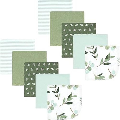 Hudson Baby Unisex Baby Flannel Washcloths, Eucalyptus 10Pk, One Size
