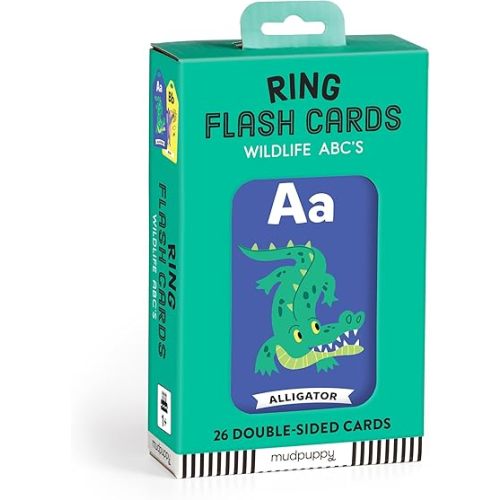 Mudpuppy Wildlife ABCs Ring Flash Cards for Kids - 26 Double-Sided Alphabet Flash Cards on a Reclosable Ring, Colorful Animal Illustrations - Learning Games for Toddlers and Preschoolers