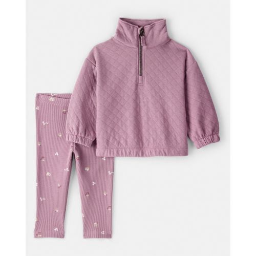 Baby Girl Quilted Quarter-Zip & Floral Legging Set - Purple - Carter's | Carter's