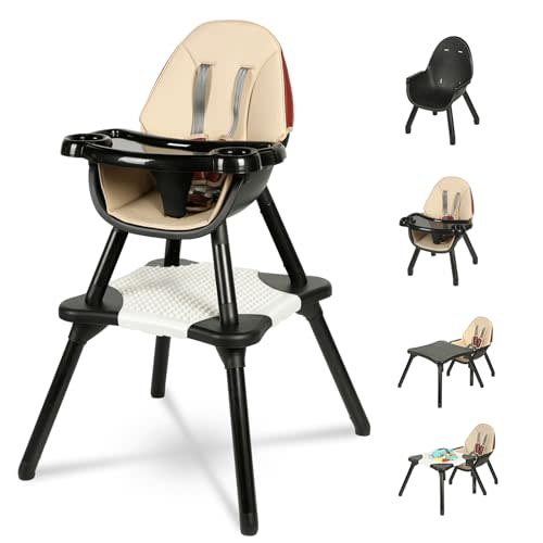 Gofirst 6 in 1 Baby High Chair,Convertible High Chairs for Babies and Toddlers/Booster Seat/Table and Chair Set,Babies Feeding Chair/5-Point Harness,4-Position Removable Tray&PU Cushion Baby Highchair