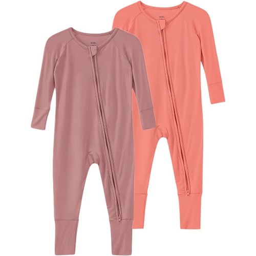 SUZEL Baby Viscose from Bamboo Footless Pajamas Boys Girls Zippy Pjs Sleep 'N Play Romper - 0-24 Months (Coral & Mauve, 6-12 Months)