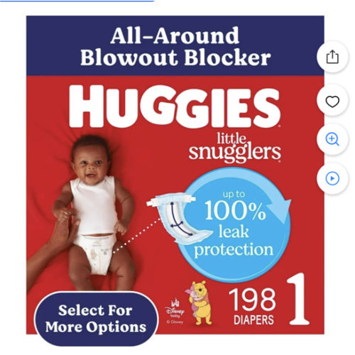Huggies Little Snugglers Pañales para Bebé sin Fragancia, Talla 1 (8-14 Lb), 198 Unidades (Seleccionar para Más)