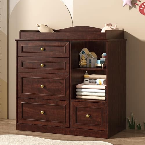 Changing Table Dresser, Baby Nursery Dresser, Diaper Changing Table, Brown