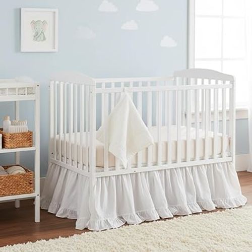 Crib Skirt Dust Ruffle 28" x 52" with 16" Drop–100% Washed Cotton Baby Bed Crib Skirt for Boys & Girls' Cribs, Durable & Fade - Resistant Nursery Bedding, Fits Standard Cribs