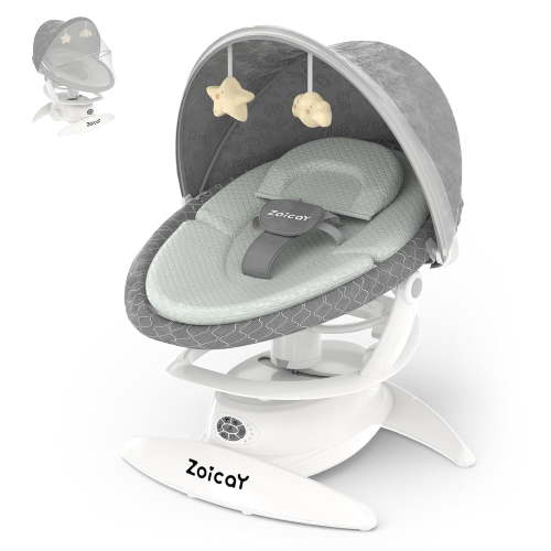 Zoicay Portable Baby Swing with Removable Rocker, 5 Speed & 3 Modes, Gray
