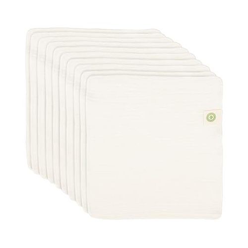 Organic Cotton Reusable Baby Wipes - 10 Pack, Washable, Unbleached, Undyed, All-Natural, Toxic-free White Muslin Washcloths - Soft and Gentle Cotton Cloth Gauze Weave Wash Cloth for Newborn - 10 Pack