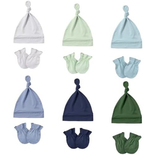 PurComfy Baby Hats and Mittens Set, Bamboo Viscose Cap and Mittens 12 Pieces, 0-6 Months Infant Newborn