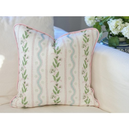 Danika Herrick Pink Vines Floral Pillow Cover in Performance Linen - Grandmillenial Decor