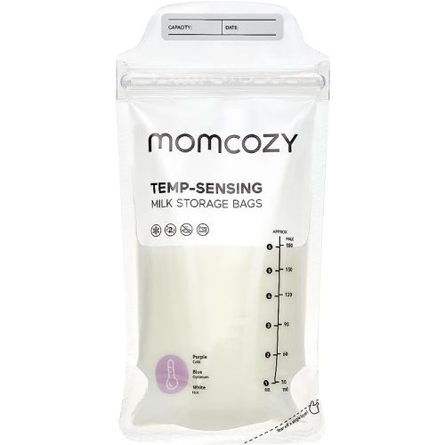 Momcozy Breastmilk Storing Bags, Temp-Sensing Discoloration Milk Storing Bags for Breastfeeding, Disposable Milk Storage Bag with 6 Ounce Self Standing, No-Leak Milk Freezer Storage Pouches, 200pcs