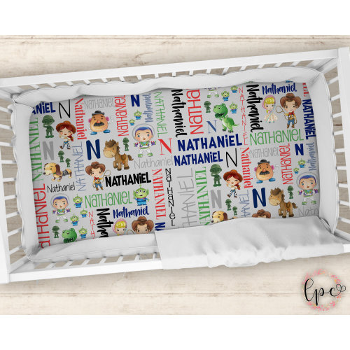 Personalized Toy Crib Sheet - Personalized Crib Sheet - Personalized Toy Character Baby Fitted Crib Sheet - Custom Baby Crib Sheet
