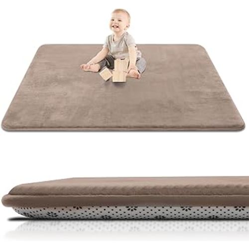 Thick Baby Play Mat for Floor,50 x 50 Playpen Mat,Tummy Time Foam Mats,Ultra Soft Support & Plush Feel,Easy Care with Non-Slip Cushioned for Infant,Kids and Toddler Crawling,Brown