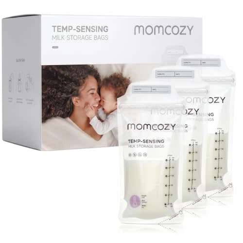 Momcozy Breastmilk Storing Bags, Temp-Sensing Discoloration Breastfeeding Essentials, Disposable Thickened Milk Storage Bag with 6 Ounce Self-Standing, No-Leak Milk Freezer Storage Pouches, 50pcs | Temp-Sensing, Disposable, Self Standing, No-Leak Milk ...