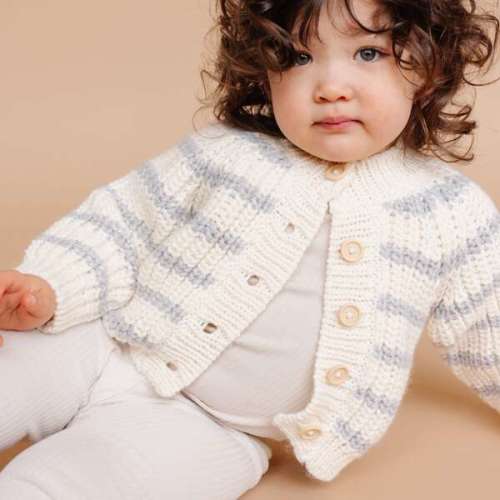 Rib Knit Stripe Cardigan, Bowie Grey - The Blueberry Hill | Maisonette