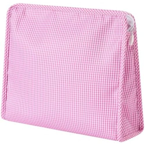 Gingham Check Makeup Bag with Chunky White Zipper(04Rose)