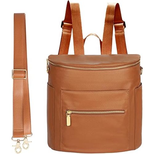 miss fong Small Diaper Bag Mini Diaper Bag, Leather Diaper Bag Backpack Mini Backpack with 14 Pockets Insulated Pockets & Shoulder Strap