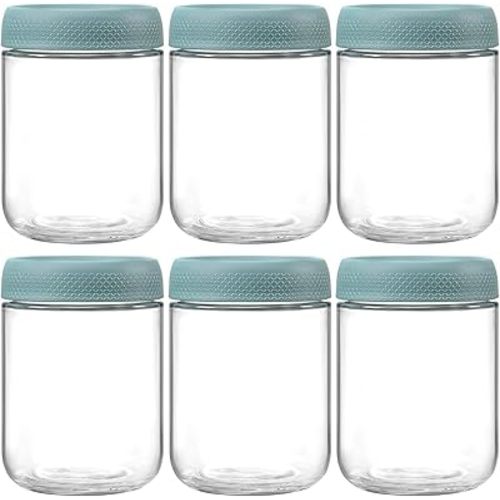 NETANY 6-pack 16oz Glass jars with Airtight Lids, Overnight Oats Containers with Lids, Wide mouth Mason Salad jars, Glass Food Storage Containers for Snacks Yogurt Spice Sugar - Green