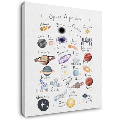 Ryeolo Space Wall Art - Outer Space Decor, Nursery Alphabet, 12x16 Inches