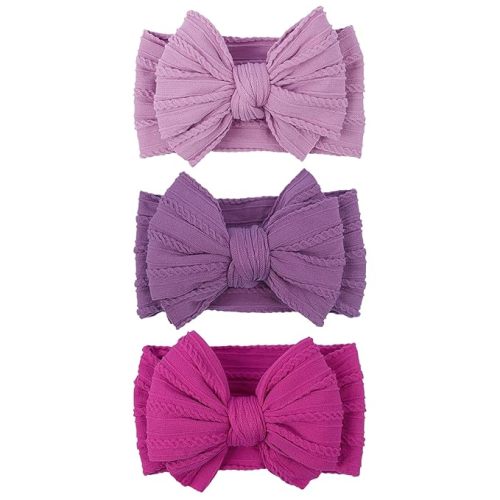 LemonSpace Handmade Nylon BabyGirl Headband Bows for Newborn Purple Mix3Pcs