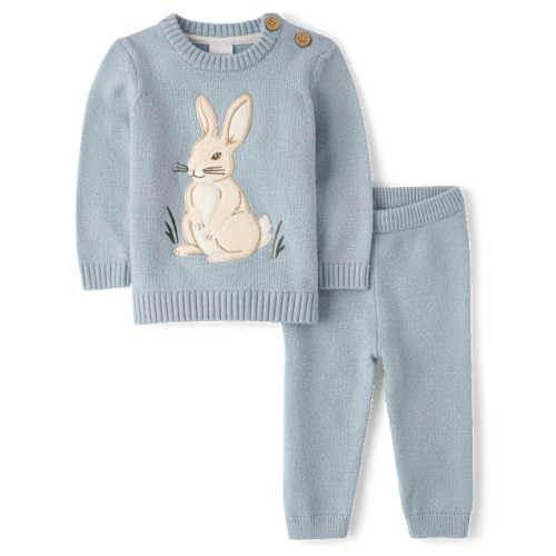 Baby Boys Applique Bunny Sweater 2-Piece Outfit Set - Homegrown by Gymboree - Blue