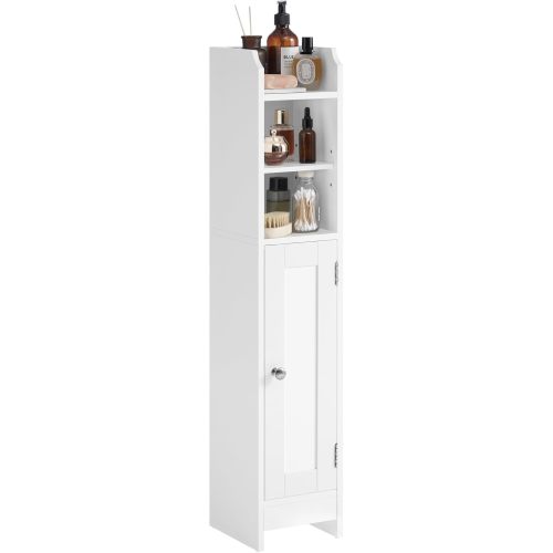 VASAGLE Small Storage Corner Floor Cabinet with Door, 7.9 x 7.1 x 36.2 Inches, Narrow Toilet Paper Storage Holder, Adjustable Shelves, for Bathroom, Living Room, Small Spaces, Cloud White UBBC311W01