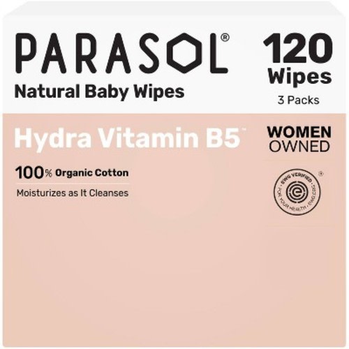 Parasol 100% Organic Cotton Hydra Vitamin B5 Baby Wipes - 3 Packs - 120ct
