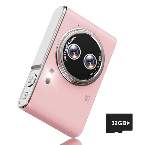 Digital Camera, UHD 4K Cameras for Photography with 48MP, Pink Digital Camera with 16x Zoom, Point and Shoot Digital Cameras with 32GB Card, Camera for Kids/Teens/Girls/Boys (Pink)