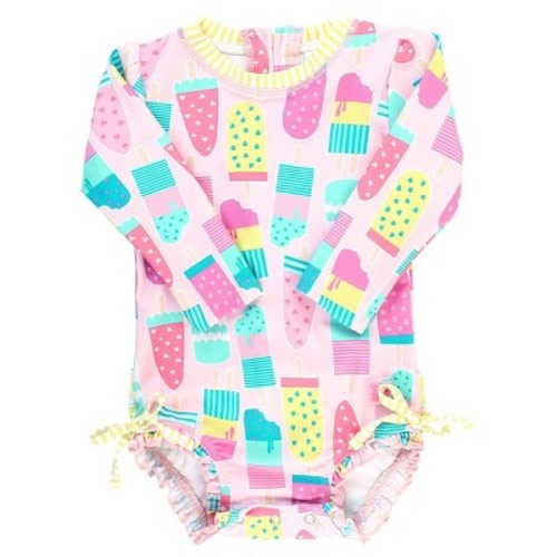 RuffleButts Baby Girls One Piece Rash Guard - Ice Cream Social, Size: 0-3m