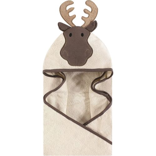 Hudson Baby Unisex Baby Cotton Animal Face Hooded Towel, Modern Moose, One Size