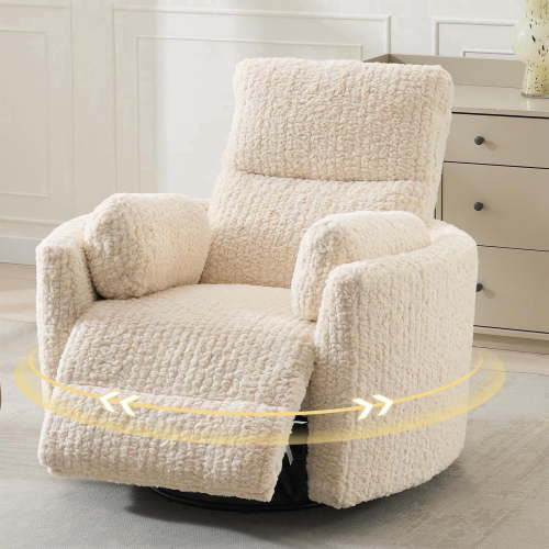 Adult Sherpa Nursery Power Swivel and USB Charging Recliners with 2 Removable Pillows, Beige