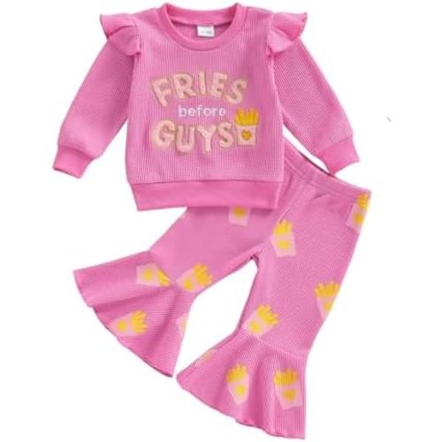 Toddler Girl Outfit Infant I LOVE MY MOMMY/DADDY Short Sleeve T-Shirts Flared Pants Little Girl Summer Clothes