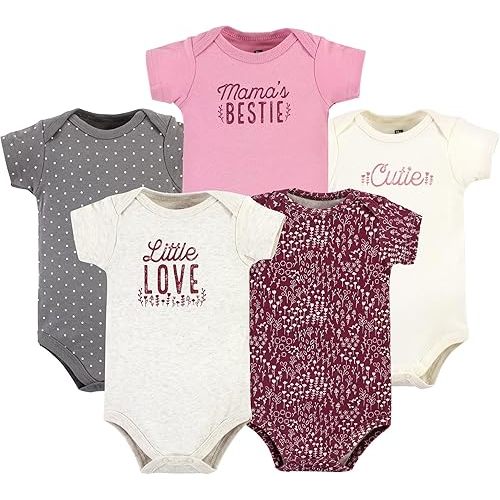 Hudson Baby Unisex Baby Cotton Bodysuits, Little Love Flowers 5-Pack, 9-12 Months