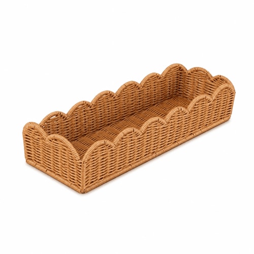 RAIRSKY Set of 2 Rattan Nursery Book Shelves,Scalloped Wall Mounted Bookshelf for Kids Room,Boho Floating Shelf,Wall Mounted Bookshelf,15.7 In