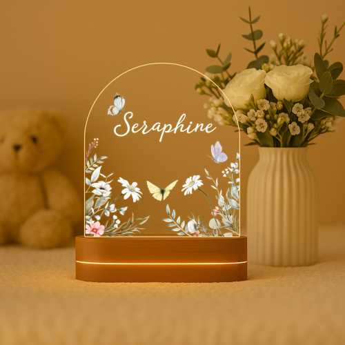 Personalized Floral Butterfly Name Night Light, Flower Garden Night Lamp,Birthday Gift,Bedroom Bedside Night Light,Nursery Decor