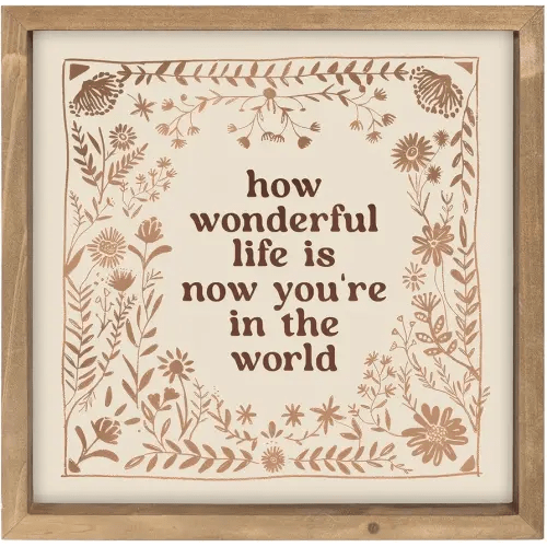 pechpell 11.8 Inch Nursery Wall Decor, Wooden How Wonderful Life Is Now You're In The World Sign, Boho Vintage Baby Girl Woodland Nursery Art Kids Room Table Shelf Decorations for Home Playroom