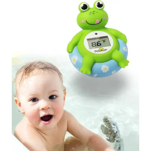 Baby Bath Thermometer Baby Safety Digital Room and Bath Thermometer with LCD Display Durable and Waterproof Frog Shape Bathtub Temperature Toy