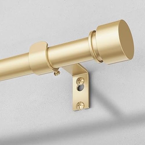 Modern Gold Curtain Rods for Windows 48 to 84 Inch, 1" Diameter Adjustable Heavy Duty Window Curtain Pole with Matte Gold End Cap Finials, Decorative Drapery Rods for Living Room, Bedroom