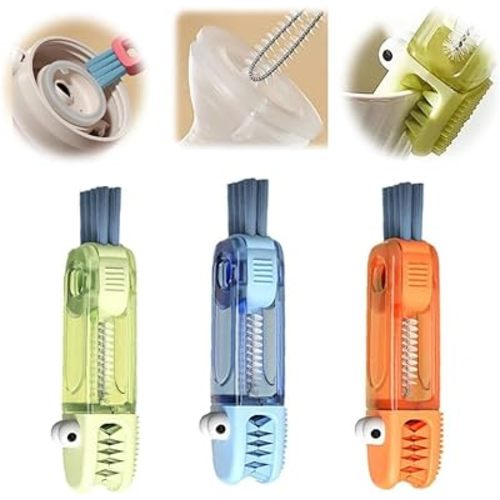 New 3 in 1 Cup Lid Cleaning Brush, Multifunctional Lid Cleaner Brush for Baby Bottle Gap Tight Spaces Cup, Portable Crevice Cleaning Brush Set