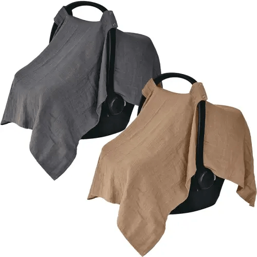 Car Seat Cover Baby - Organic Cotton - Carseat Covers Baby - Carseat Cover - Car Seat Canopy - Carseat Canopy - 100% Muslin Cotton, 43" x 32" 2-Pack (Soft Grey/Natural)