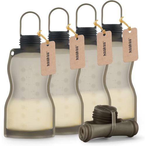 haakaa Silicone Breast Milk Storage Bag 9 oz- Reusable Milk Collector Freezer Bag for Breastfeeding Mom - Baby Food Storing Yummy Pouch - Breast Pump Bag -Leakproof - 5 Count