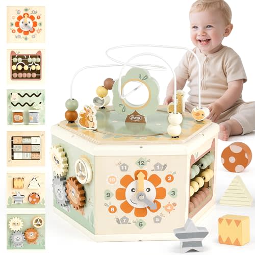 Joyreal Wooden Activity Cube - 11-in-1 Montessori Toys for 1+ Year Old Boys & Girls, Early Developmental Learning Toys for Toddlers and Kids, Ideal 1st Birthday Gift Toys for Baby(Animal Theme)